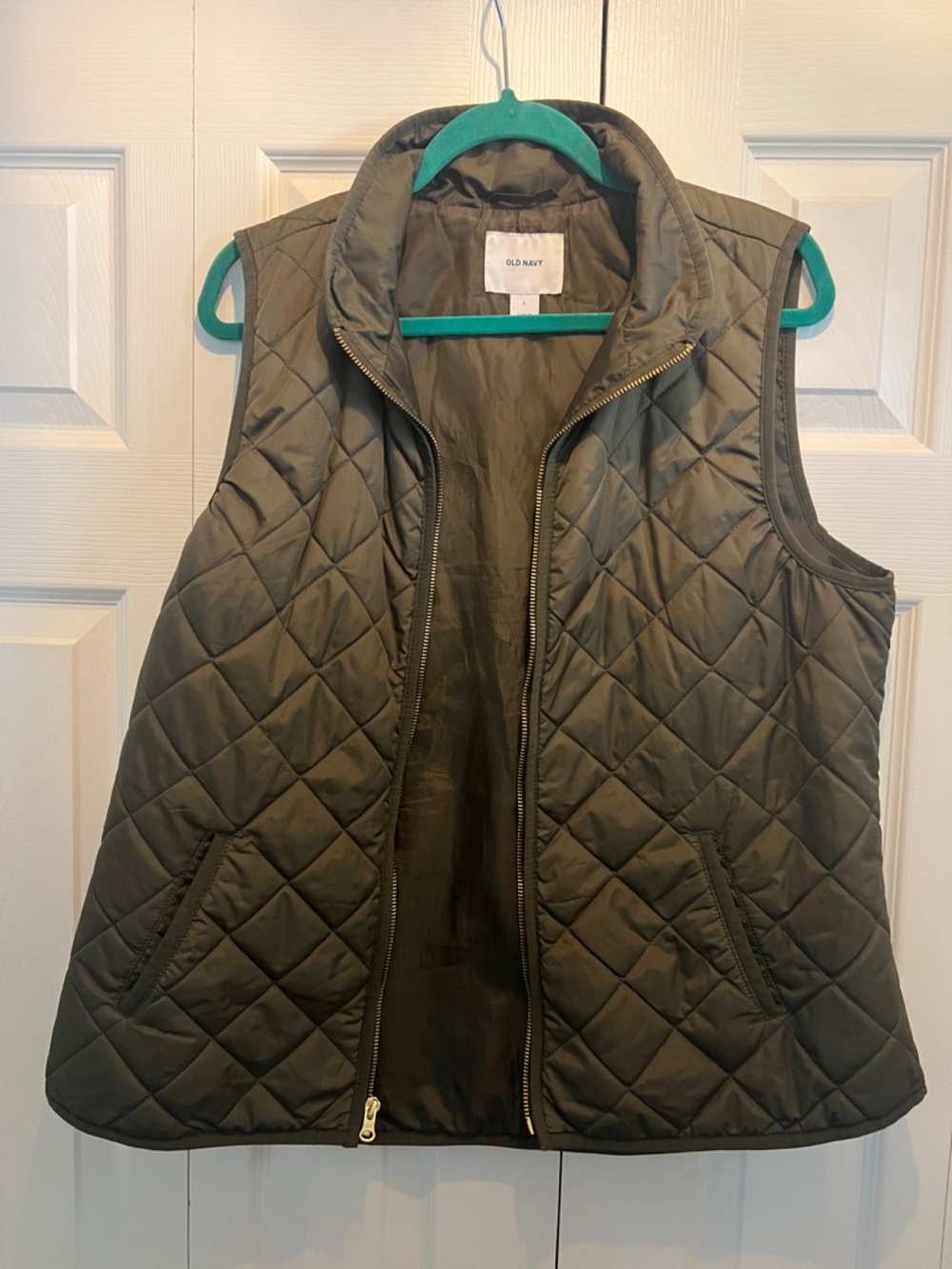 Old Navy Quilted Olive Vest with Stand Collar